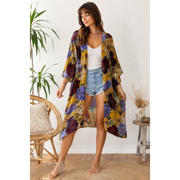 Floreat Other - Floreat x Anthropologie Aurelia Velvet Burnout Floral Kimono O/S Hippie Boho Top